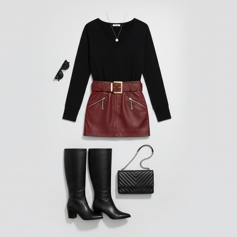 Damen PU Leder Rock rot kurz Slim Fit