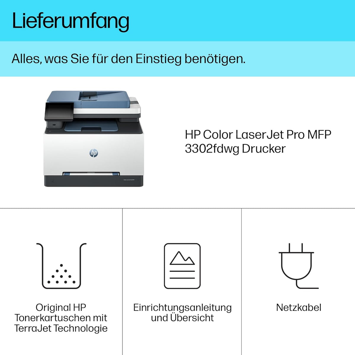 2026 HP Color LaserJet Pro MFP 3302fdwg Multifunktions-Farblaserdrucker, Fax, Automatischer beidseitiger Druck, Touchscreen, Wi-Fi, Ethernet, USB, HP Wolf Pro Security