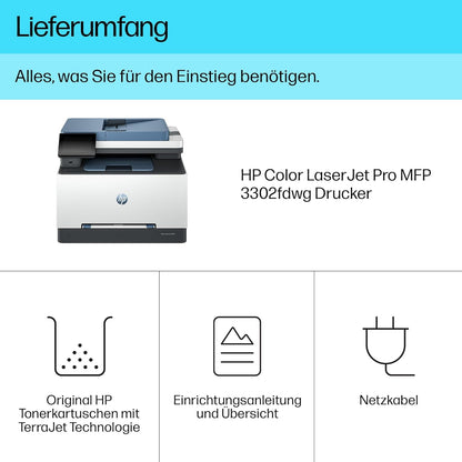 2026 HP Color LaserJet Pro MFP 3302fdwg Multifunktions-Farblaserdrucker, Fax, Automatischer beidseitiger Druck, Touchscreen, Wi-Fi, Ethernet, USB, HP Wolf Pro Security