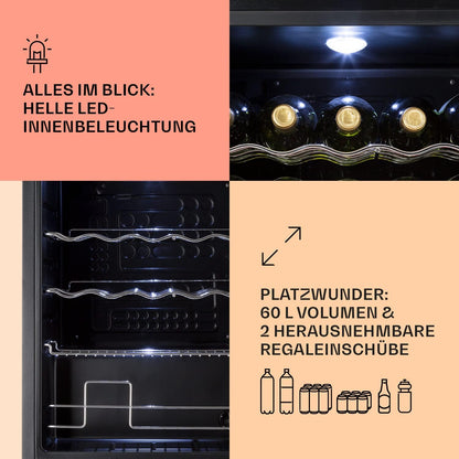 2026 Klarstein Mini Kühlschrank mit Glastür für Zimmer, Getrnkekühlschrank mit Verstellbaren Ablagen, Kleiner 80 Liter, Indoor/Outdoor Kühlschrank Leise