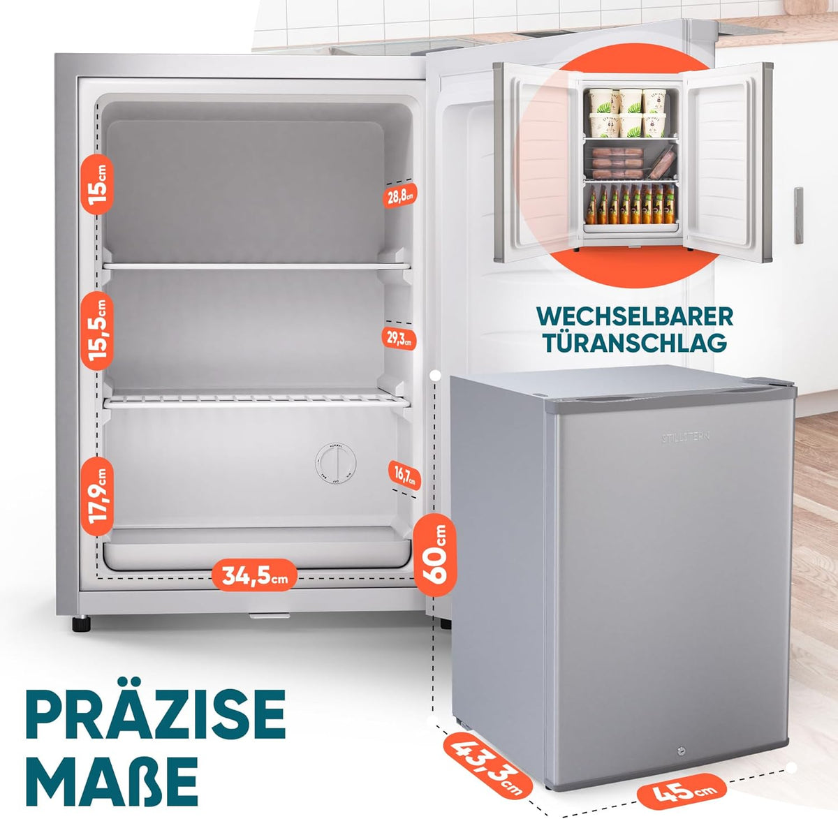 2026 Stillstern Mini Gefrierschrank (42L) -18°C, Eiswürfelschale, Schloss, Türanschlag wechselbar, 4-Sterne Tiefkühlschrank für Camping/Büro Gefriertruhe Klein Gefrierschrank Klein Tiefkühltruhe