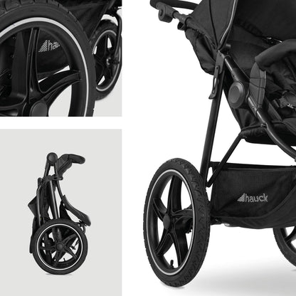 2026 hauck Kinderwagen Runner 2, Dreirad Buggy mit XL Lufträder für Kinder bis 22 kg, UV-Schutz 50+, Belüftungsfenster, Höhenverstellbar, Faltbar, XL Korb bis 3 kg, Liegefunktion (Black)
