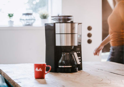 2026 Melitta AromaFresh - Filterkaffeemaschine - mit Glaskanne - integriertes Mahlwerk - Timer Funktion - 10 Tassen - Pure Black