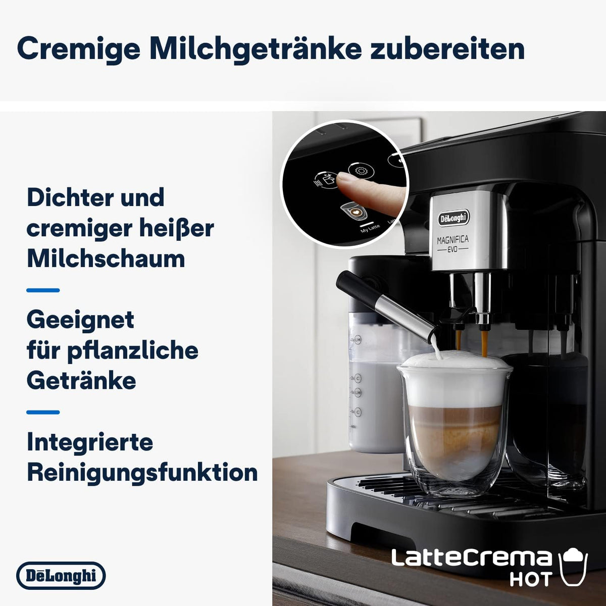 2026 De'Longhi Magnifica Evo ECAM 292.81.B Kaffeevollautomat mit LatteCrema Milchsystem, 7 Direktwahltasten für Cappuccino, Espresso und weitere Kaffeespezialitäten, 2-Tassen-Funktion, Schwarz