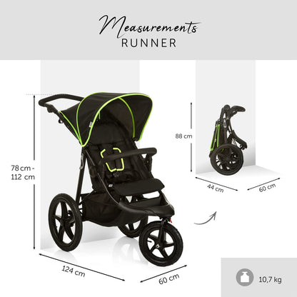2026 hauck Kinderwagen Runner 2, Dreirad Buggy mit XL Lufträder für Kinder bis 22 kg, UV-Schutz 50+, Belüftungsfenster, Höhenverstellbar, Faltbar, XL Korb bis 3 kg, Liegefunktion (Black)