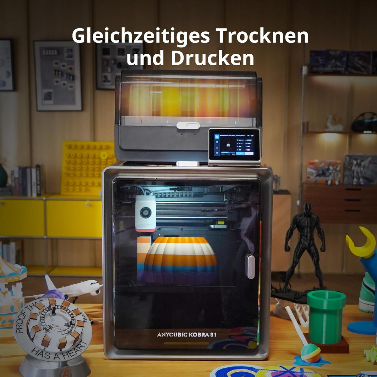 2026 Anycubic Kobra S1 Combo 3D-Drucker Mehrfarbig, 600mm/s Hochgeschwindigkeitsdruck, Trocknen beim Drucken, Vollständig Geschlossene CoreXY-Struktur, Druckgröße 250 x 250 x 250 mm