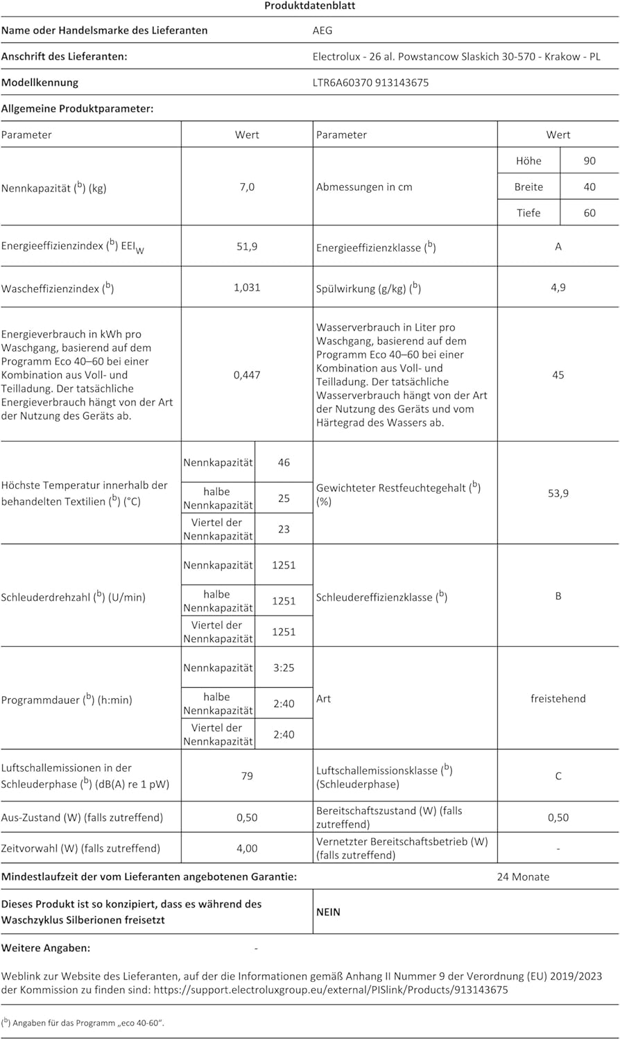 2026 AEG LTR7A71370 Waschmaschine Toplader / Serie 7000 mit ProSteam / ProSteam - Auffrischfunktion / 7,0 kg / Leise / Mengenautomatik / Nachlegefunktion / Wasserstopp / 1300 U/min