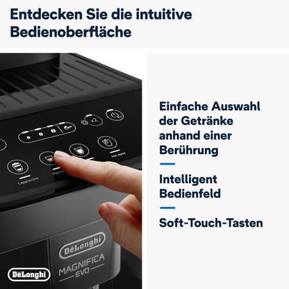 2026 De'Longhi Magnifica Evo ECAM 292.81.B Kaffeevollautomat mit LatteCrema Milchsystem, 7 Direktwahltasten für Cappuccino, Espresso und weitere Kaffeespezialitäten, 2-Tassen-Funktion, Schwarz