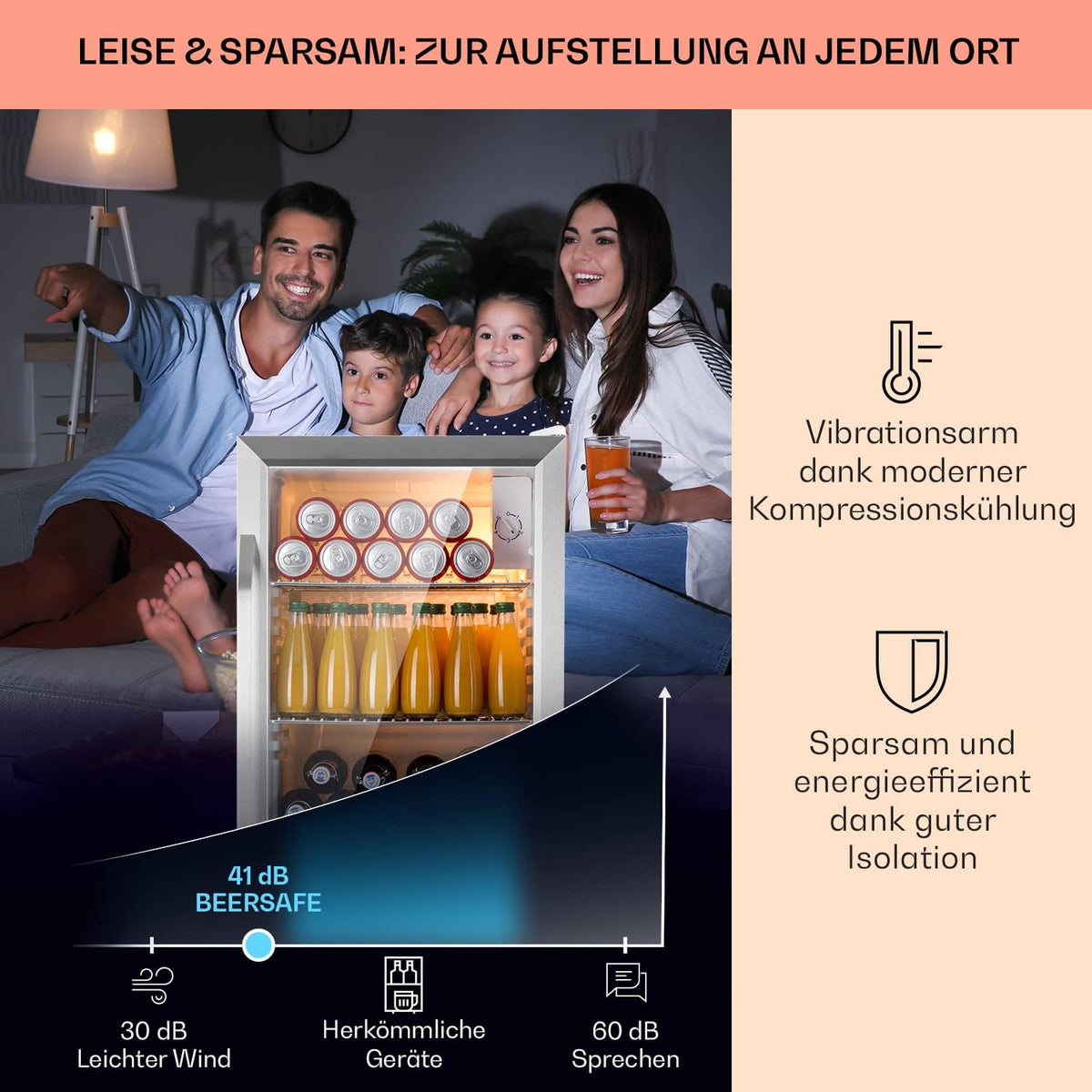 2026 Klarstein Mini Kühlschrank mit Glastür für Zimmer, Getrnkekühlschrank mit Verstellbaren Ablagen, Kleiner 80 Liter, Indoor/Outdoor Kühlschrank Leise