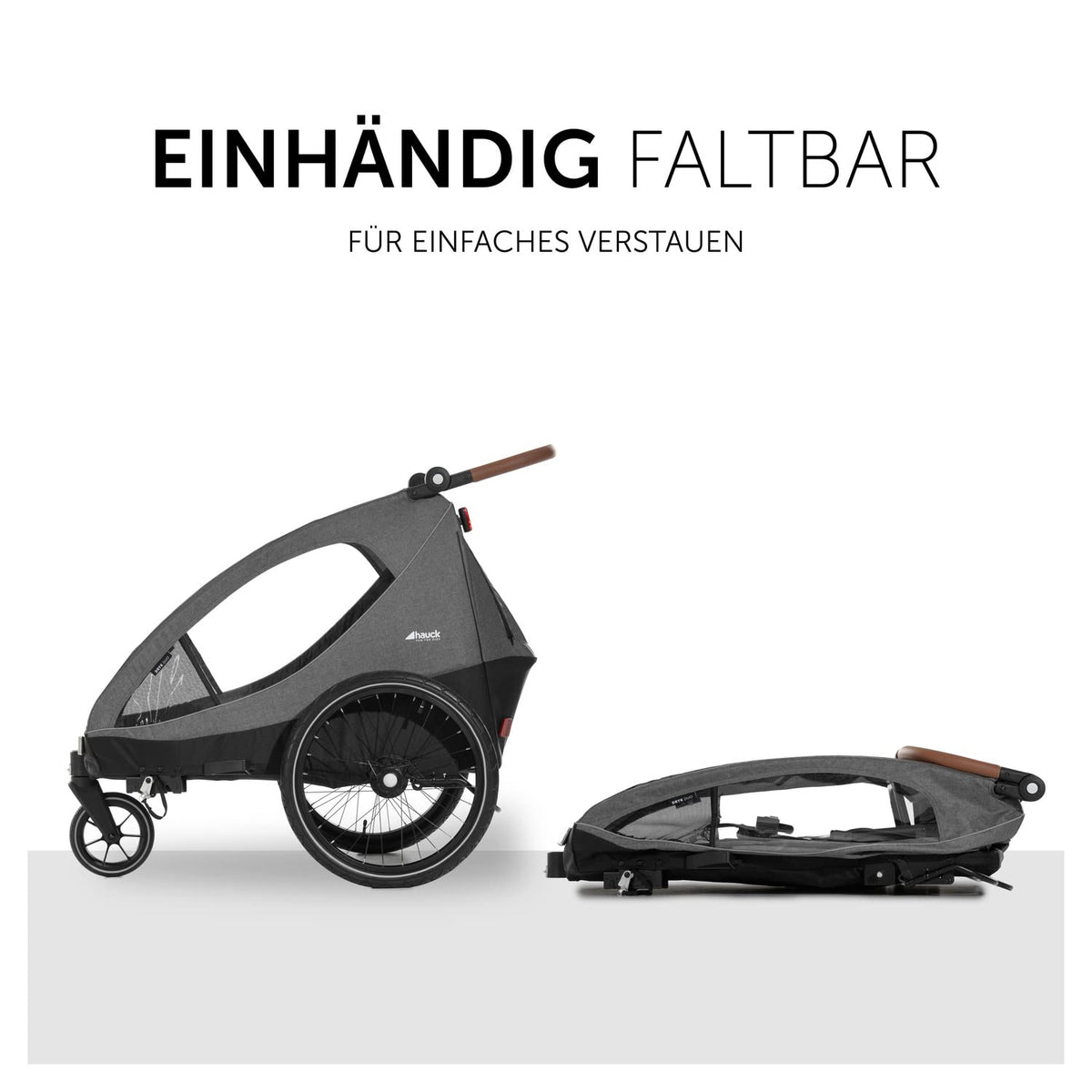 2026 hauck Fahrradanhänger & Kinderwagen Dryk Duo Plus mit Federung, für 2 Kinder (6-48 Monate), inkl. Deichsel, Buggyrad, Fahne und LED Licht, Faltbar, Höhenverstellbar, XL Kofferaum (Dark Green)