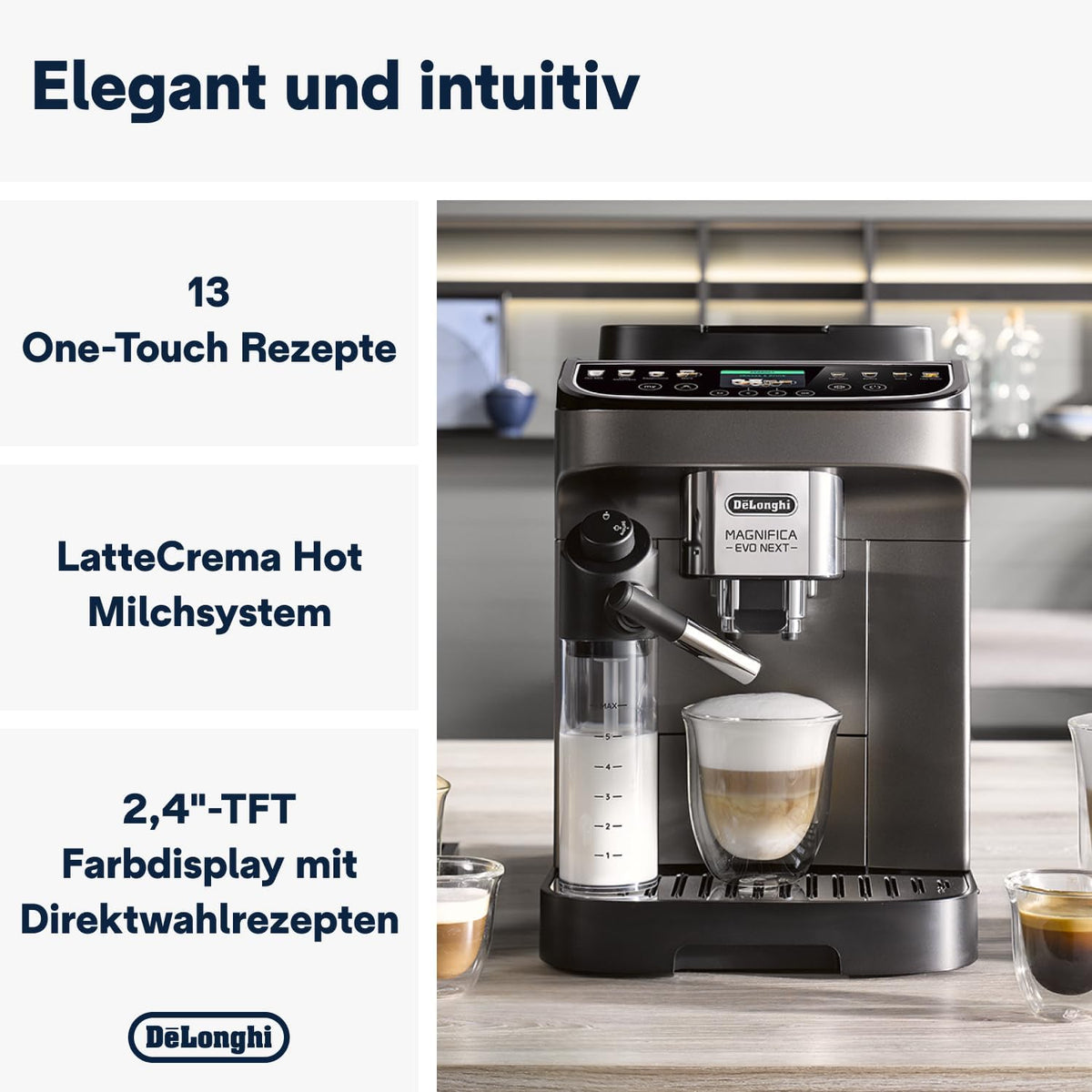2026 De'Longhi Magnifica Evo ECAM 292.81.B Kaffeevollautomat mit LatteCrema Milchsystem, 7 Direktwahltasten für Cappuccino, Espresso und weitere Kaffeespezialitäten, 2-Tassen-Funktion, Schwarz