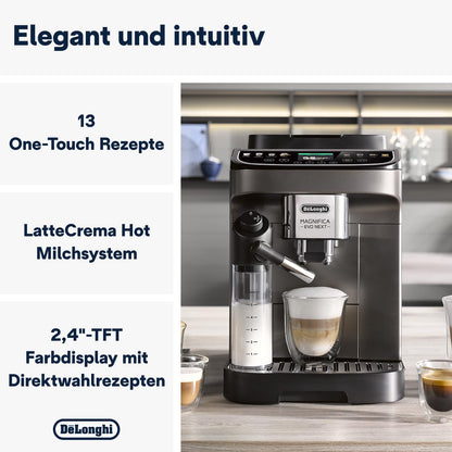 2026 De'Longhi Magnifica Evo ECAM 292.81.B Kaffeevollautomat mit LatteCrema Milchsystem, 7 Direktwahltasten für Cappuccino, Espresso und weitere Kaffeespezialitäten, 2-Tassen-Funktion, Schwarz