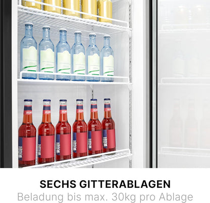 2026 Bomann Kühlschrank mit Glastür | Getränkekühlschrank abschließbar | 6 höhenverstellbare Ablagen | 30kg je Ablage | 347 Liter | Kühlschrank groß | Flaschenkühlschrank m. LED-Licht | KSG 7351 schwarz
