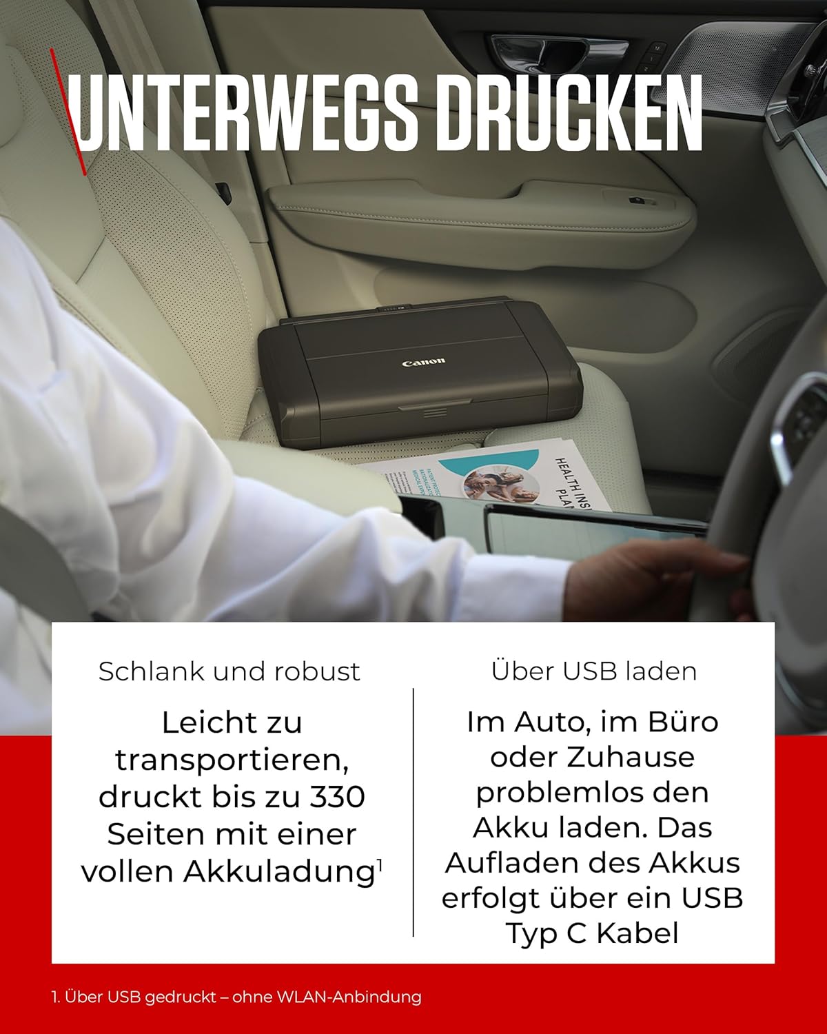 2026 Canon PIXMA TR150 mobiler Drucker mit Akku (WLAN, Cloud, AirPrint, 4.800 DPI x 1.200 DPI, Highspeed USB Typ C, OLED-Display, Tintenstrahldrucker), schwarz