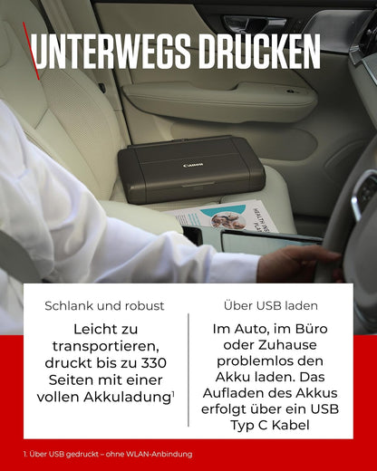 2026 Canon PIXMA TR150 mobiler Drucker mit Akku (WLAN, Cloud, AirPrint, 4.800 DPI x 1.200 DPI, Highspeed USB Typ C, OLED-Display, Tintenstrahldrucker), schwarz