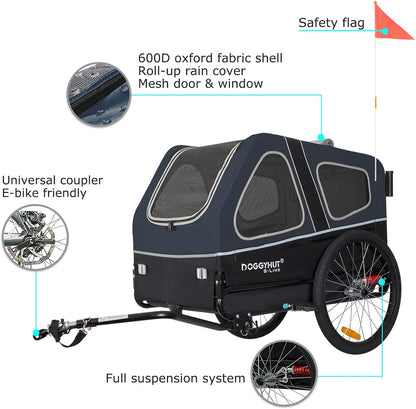 2026 Doggyhut S-Line XL Hundeanhänger & Hundebuggy mit Federung 2 in 1 Hunde Fahrradanhänger Jogger gefedert bis 45 kg