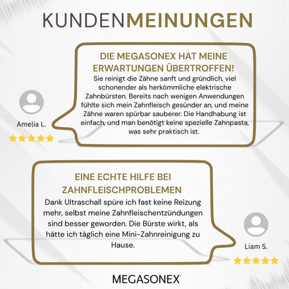 2026 MEGASONEX Ultraschall-Zahnbürste M8 Set - Mit 2 Vibrations-Stufen - zusätzlich inkl. 2x Bürstenköpfe Soft Weiß