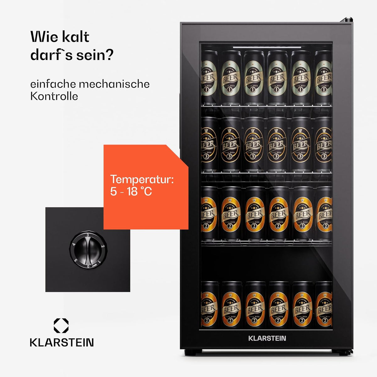 2026 Klarstein Mini Kühlschrank mit Glastür für Zimmer, Getrnkekühlschrank mit Verstellbaren Ablagen, Kleiner 80 Liter, Indoor/Outdoor Kühlschrank Leise