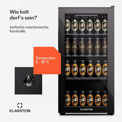 2026 Klarstein Mini Kühlschrank mit Glastür für Zimmer, Getrnkekühlschrank mit Verstellbaren Ablagen, Kleiner 80 Liter, Indoor/Outdoor Kühlschrank Leise