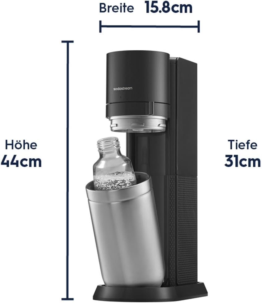 2026 SodaStream Wassersprudler DUO mit 2x Quick-Connect CO2-Zylinder| inkl. 2x 1L Glasflasche und 2x 1L FUSE Kunststoffflasche (spülmaschinengeeignet) |