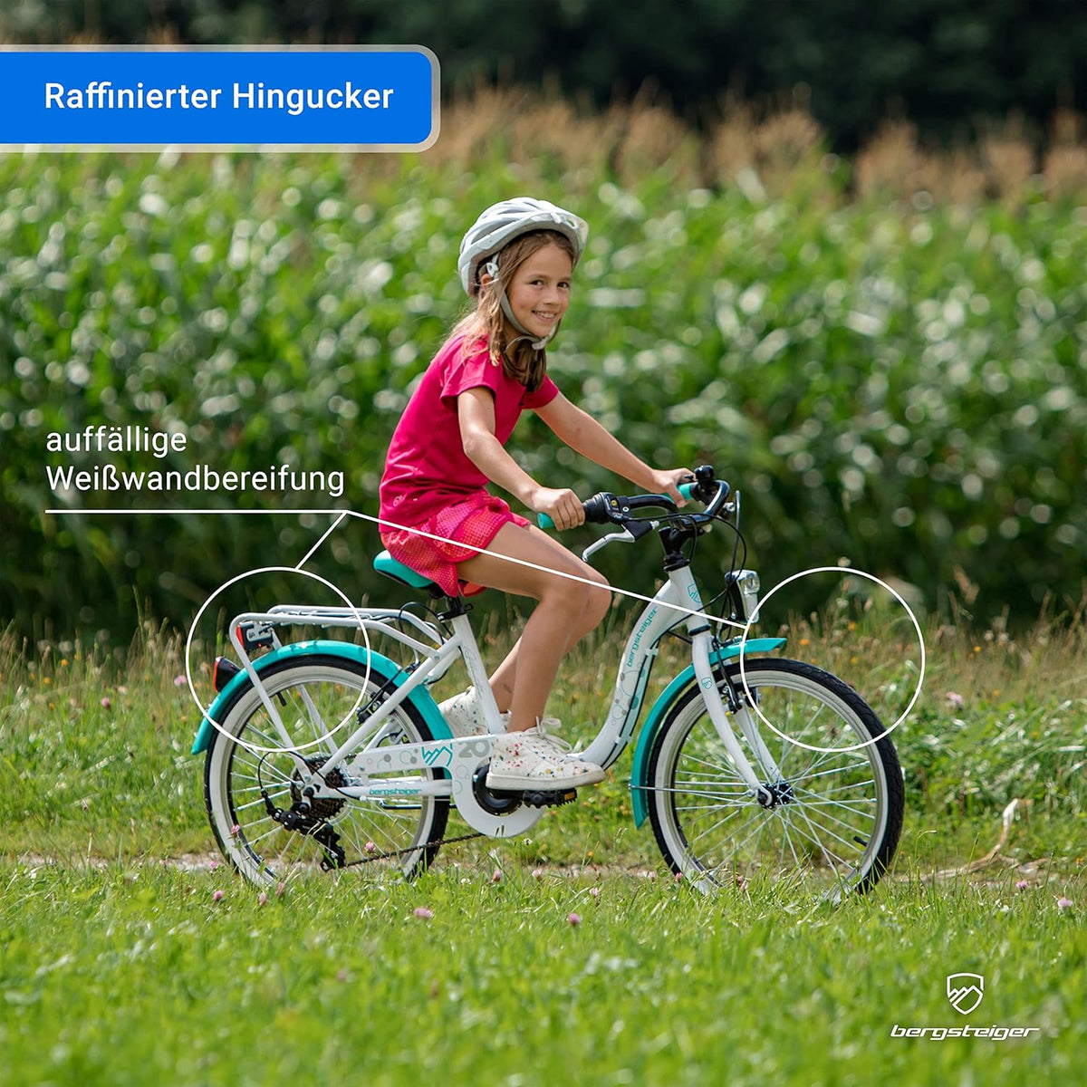 2026 Bergsteiger Atlantis 20, 24 Zoll Kinderfahrrad, geeignet für 6,7, 8, 9, 10, 11 Jahre, StVZO, Shimano Schaltung, Mädchen-Fahrrad mit Dynamo-Licht