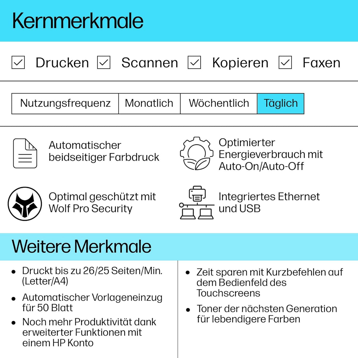 2026 HP Color LaserJet Pro MFP 3302fdwg Multifunktions-Farblaserdrucker, Fax, Automatischer beidseitiger Druck, Touchscreen, Wi-Fi, Ethernet, USB, HP Wolf Pro Security
