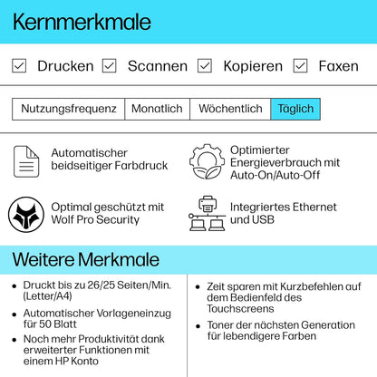 2026 HP Color LaserJet Pro MFP 3302fdwg Multifunktions-Farblaserdrucker, Fax, Automatischer beidseitiger Druck, Touchscreen, Wi-Fi, Ethernet, USB, HP Wolf Pro Security