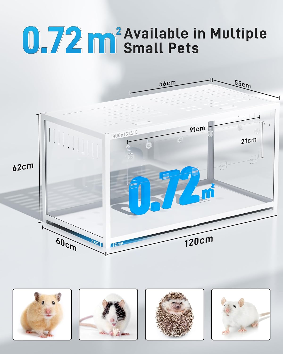 2026 BUCATSTATE Hamsterkäfig 3,0: Metall Rattenkäfig Kleintierkäfig Groß Stapelbar mit Einfacher Montage 120L x 60W x 62H cm für Nager, Mäuse, Zwerghamster (0,72m², Weiß)