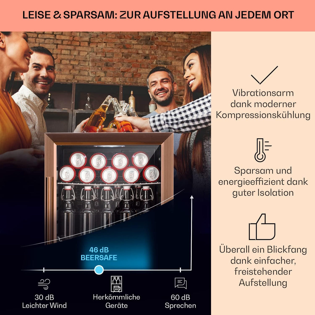 2026 Klarstein Mini Kühlschrank mit Glastür für Zimmer, Getrnkekühlschrank mit Verstellbaren Ablagen, Kleiner 80 Liter, Indoor/Outdoor Kühlschrank Leise