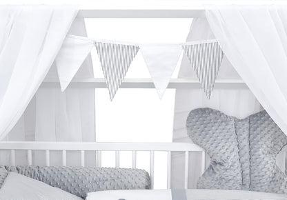 2026 Baby Delux Babybett Komplett Set Hausbett 60x120 cm weiß Schublade Rausfallschutz Kinderbett Matratze Bettwäsche Deko Set (Prince Stars)