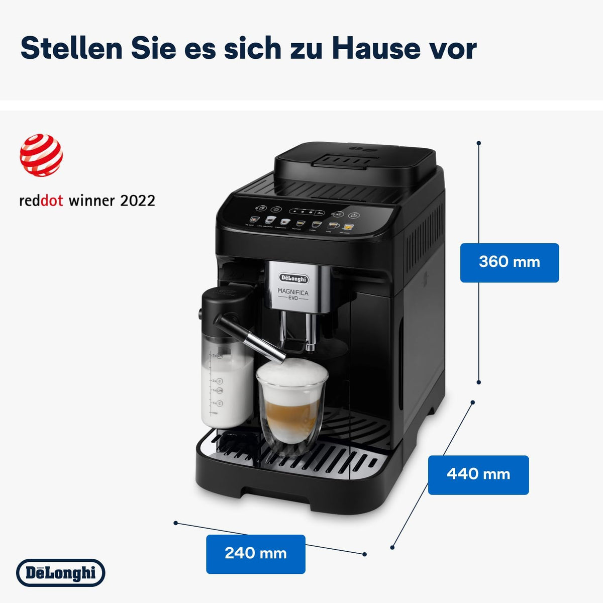 2026 De'Longhi Magnifica Evo ECAM 292.81.B Kaffeevollautomat mit LatteCrema Milchsystem, 7 Direktwahltasten für Cappuccino, Espresso und weitere Kaffeespezialitäten, 2-Tassen-Funktion, Schwarz