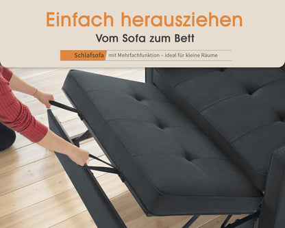 2026 3 in 1 Schlafsofa 186 x 122 cm, Grau, verstellbare Rückenlehne, 12 cm Komfortpolster, Massivholz Metallrahmen