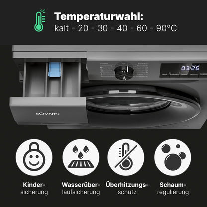 2026 Bomann Waschmaschine 7kg | max. 1400 U/min | 10 Jahre Motor-Garantie | effizienter, leiser & langlebiger Invertermotor | 15 Programme | Endzeitvorwahl | LED-Display | Washing Machine | WA 7175 wei