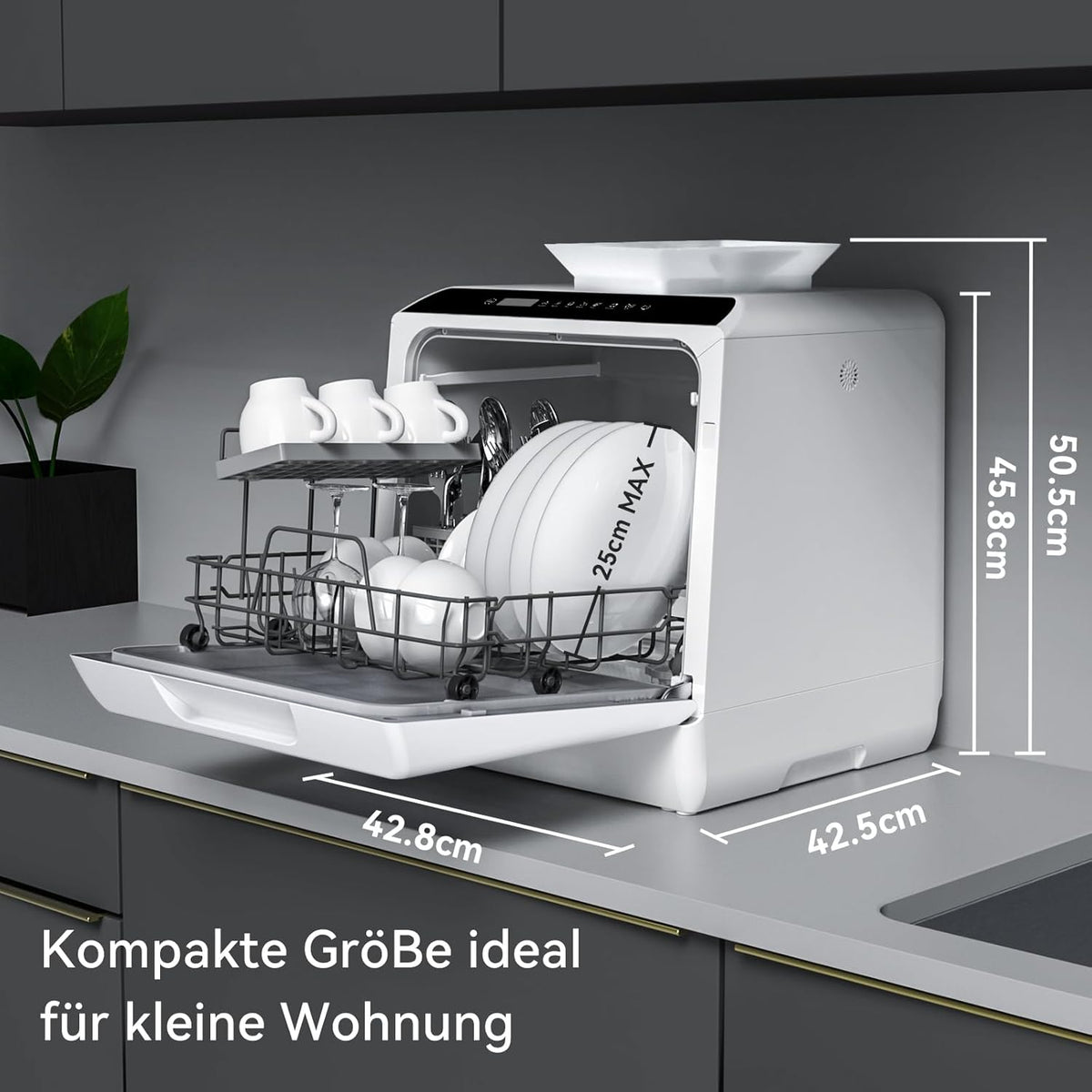 2026 Hermitlux Mini Geschirrspüler, Spülmaschine für 4 Bestecksätze, 5 Liter Wassertank, 6 Programme Mini Tischgeschirrspüler, Perfekt für Wohnungen, Schlafsäle, Camping, Weiß