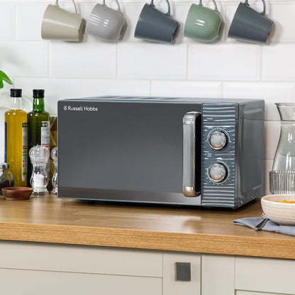 2026 Russell Hobbs RHM1731G Inspire Solo Mikrowelle, 17 Liter, 700W, Grau, mit 5 Leistungsstufen, Timer, Auftaufunktion, Leicht zu Reinigen