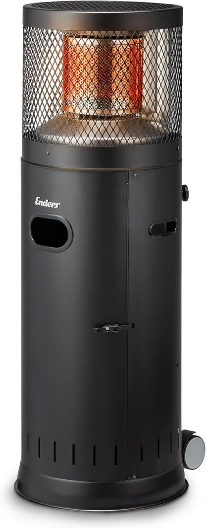 2026 Enders® Terrassenheizer Gas Polo Black 2.0, Gas-Heizstrahler, Terrassenstrahler mit stufenloser Regulierung, ENDUR Reflektionssystem, Transporträder, Umkippsicherung #5464