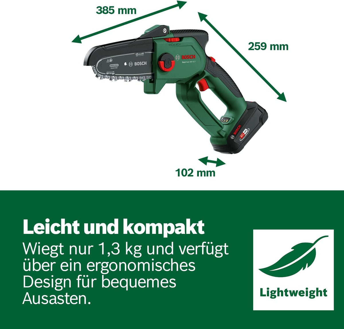 2026 Bosch kompakte Mini Kettensäge EasyChain 18V-15-7 (Zum Schneiden von Holz; 18 Volt System; Kettengeschwindigkeit: 6,95 m/s; ohne Akku)