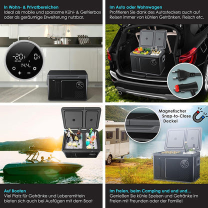 2026 KESSER Kompressor Kühlbox 2in1 Doppelzone Kühl & Gefrierfach elektrische Gefrierbox mit 2x Kühlakkus & LED-Touch-Bedienung | Kühlschrank Kühlung bis -20 °C für Camping, Auto, Lkw 12/24V 230V