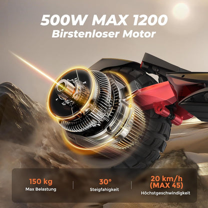 2026 E Scooter mit Straßenzulassung, 10 Zoll Offroad Luftreifen, ABE Elektroroller mit Doppelter Stoßdämpfung