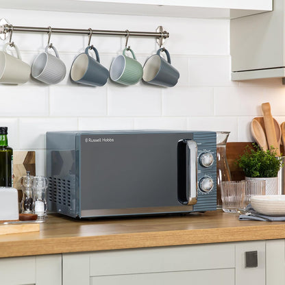 2026 Russell Hobbs RHM1731G Inspire Solo Mikrowelle, 17 Liter, 700W, Grau, mit 5 Leistungsstufen, Timer, Auftaufunktion, Leicht zu Reinigen