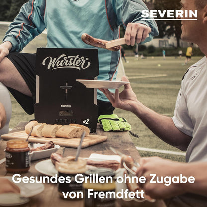 2026 SEVERIN WURSTER, perfekt gebräunte Würstchen auf Knopfdruck in nur 5 Minuten, ohne Zugabe von Fremdfett, inkl. Holzzange, Schwarz, Edelstahl/Kunststoff, WT 5005