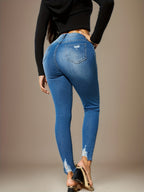 distressed jeans mit fransen damen
