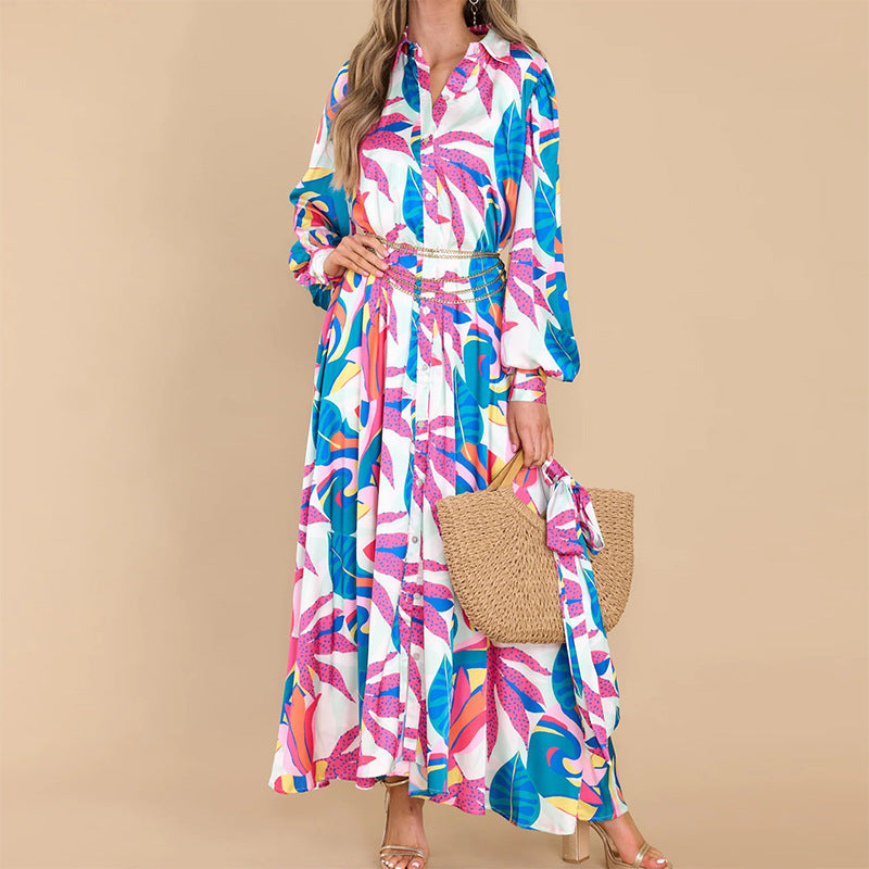 Langarm Damenkleid mit elegantem Blumenprint Design
