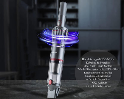 2026 Genius Neu Invictus One 1.0 Handstaubsauger 12-TLG grau - Handsauger beutellos & kabellos mit 11000PA | HEPA Filter, Lithium Ionen Akku, Tierhaarbürste, Behälter 180ml