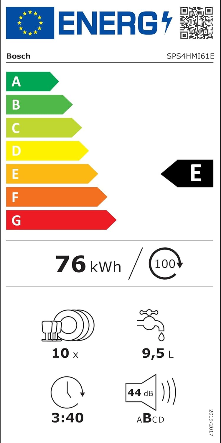 2026 Bosch SPS4HMI61E Serie 4 Freistehender Geschirrspüler / E / 45 cm / Edelstahl / 76 kWh/100 Zyklen / 10 MGD / SuperSilence / Extra Trocknen / VarioSchublade / Home Connect