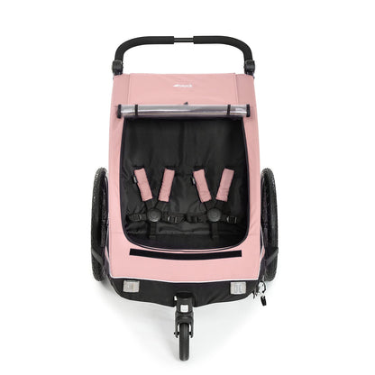 2026 hauck Fahrradanhänger & Kinderwagen Dryk Duo Plus mit Federung, für 2 Kinder (6-48 Monate), inkl. Deichsel, Buggyrad, Fahne und LED Licht, Faltbar, Höhenverstellbar, XL Kofferaum (Dark Green)