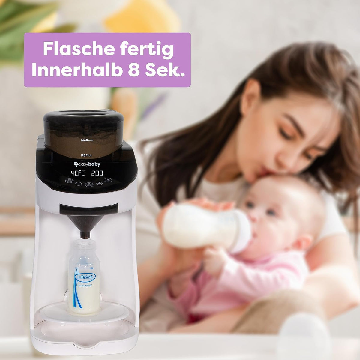 2026 Easybaby Milk Maker - Automatischer Flaschenzubereiter - die Perfekte Babyflasche auf Knopfdruck, Flaschenwärmer, Bedienung mit dem Smartphone