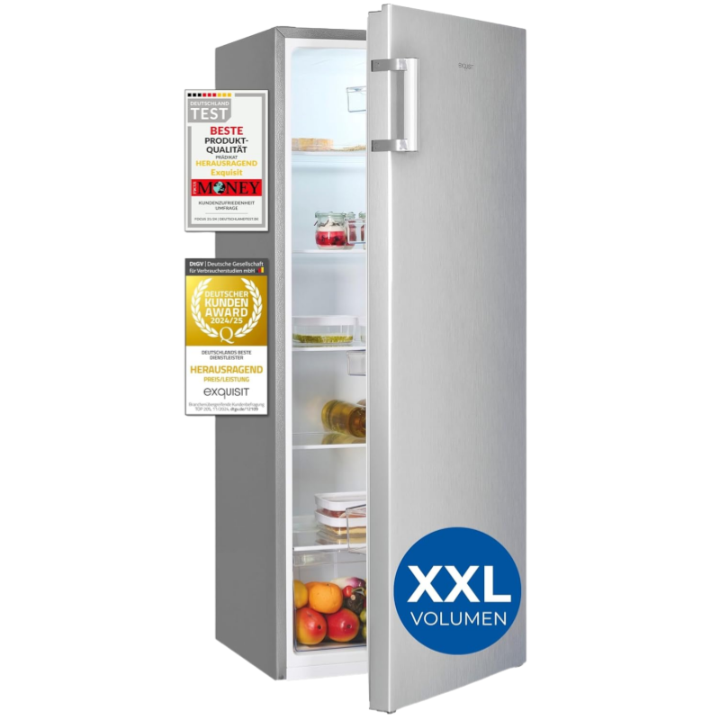 2026 Exquisit Kühlschrank ohne Gefrierfach, Großer Kühlschrank, 5 Ablagen, 242 Liter, Vollraumkühlschrank 143 cm hoch, KS5320-V-H-040E weiss