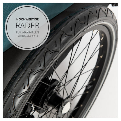 2026 hauck Fahrradanhänger & Kinderwagen Dryk Duo Plus mit Federung, für 2 Kinder (6-48 Monate), inkl. Deichsel, Buggyrad, Fahne und LED Licht, Faltbar, Höhenverstellbar, XL Kofferaum (Dark Green)