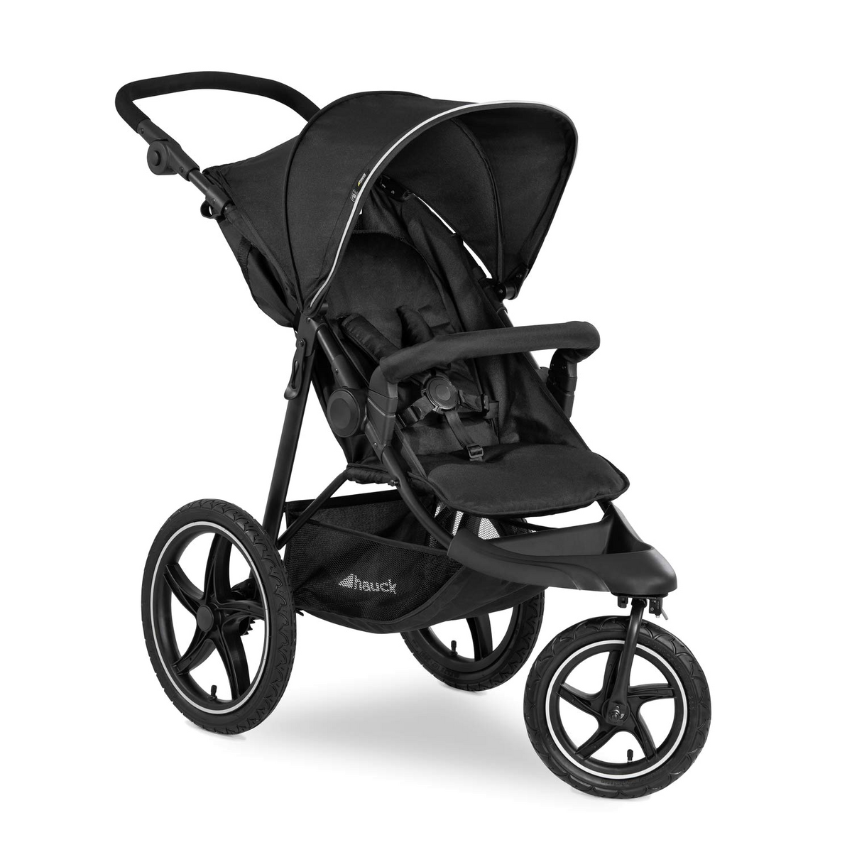 2026 hauck Kinderwagen Runner 2, Dreirad Buggy mit XL Lufträder für Kinder bis 22 kg, UV-Schutz 50+, Belüftungsfenster, Höhenverstellbar, Faltbar, XL Korb bis 3 kg, Liegefunktion (Black)